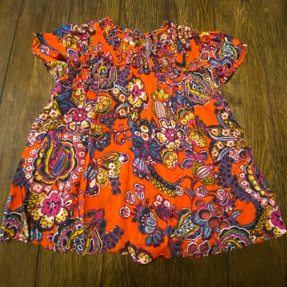 Anthropologie Funky Retro Paisley 70s Cap Sleeve Floral Blouse Size Small C3 - Picture 1 of 4